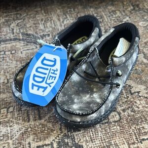 NWT Hey Dude Kids Shoes - Wally Galaxy- Black Multi Glow- 10